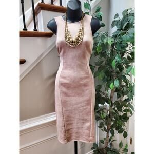 Iris Women Pink Polyester Round Neck Sleeveless Casual Knee Length Dress Size S